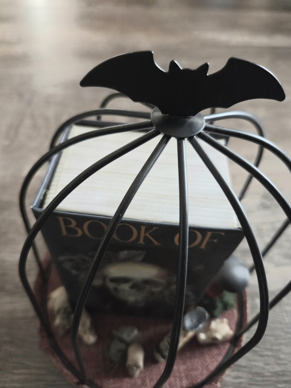 OOAK Black Bat Cage Witchy Skull Tabletop Decor - Picture 4 of 5